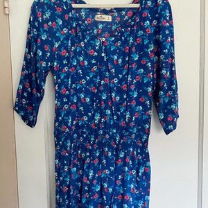 Hollister Blue Floral Mini Dress (3/4 Sleeves)